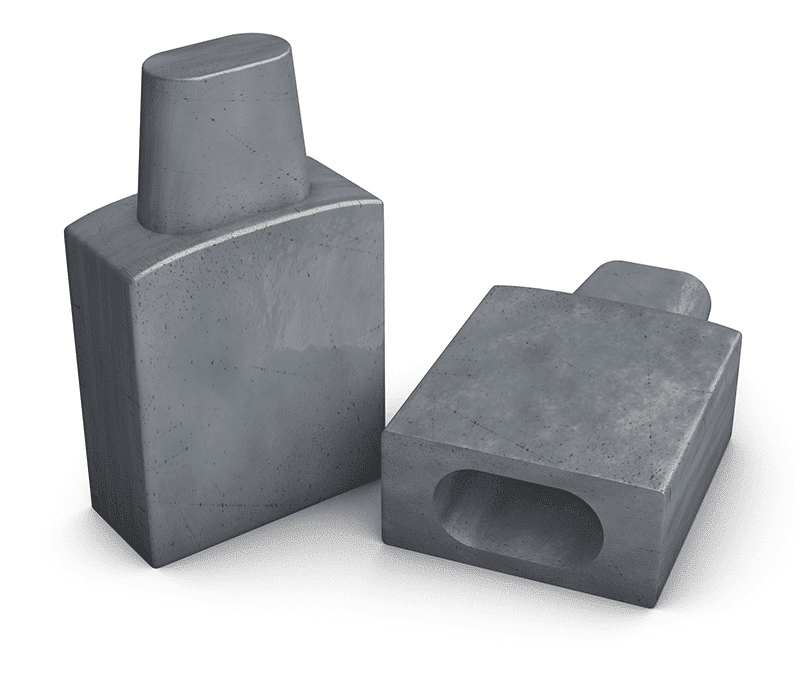 Bloques de lubricación sólida tipo TSB de DMT Ecotech en color gris, diseñados para reducir el coeficiente de fricción y mitigar el desgaste por abrasión en componentes industriales.
